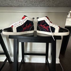 Christian Louboutin High Top Navy Louis Flat Version Suede